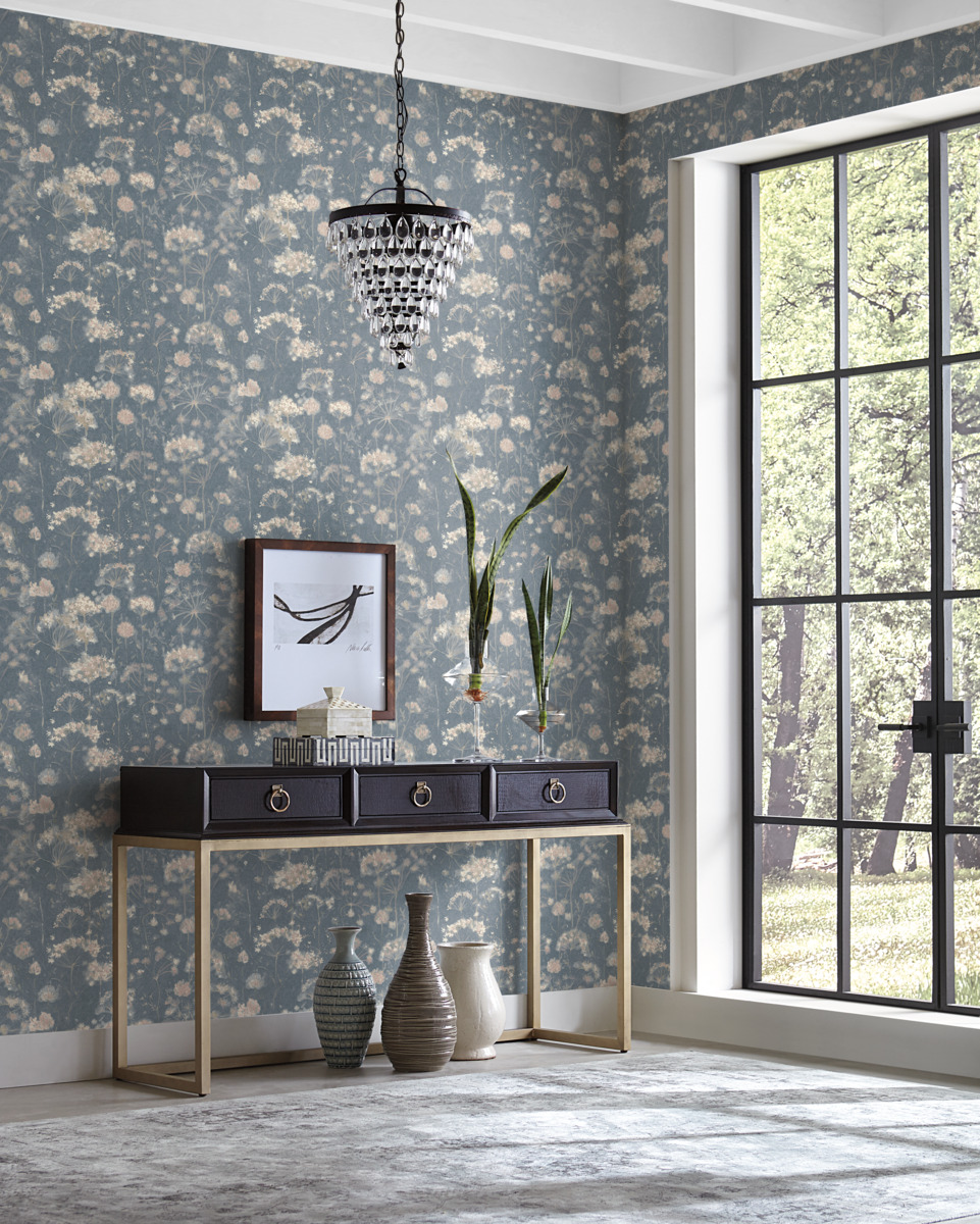 Tapet Botanical Fantasy, Albastru/Blush, York Wallcoverings, 5.6mp / rola